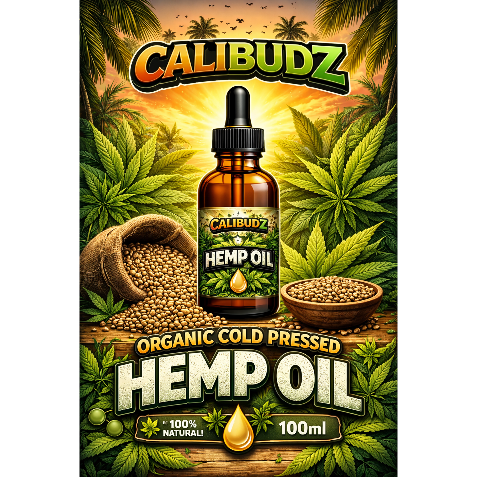 CaliBudz Organic Cold Pressed Vegan Hemp Oil 100ml