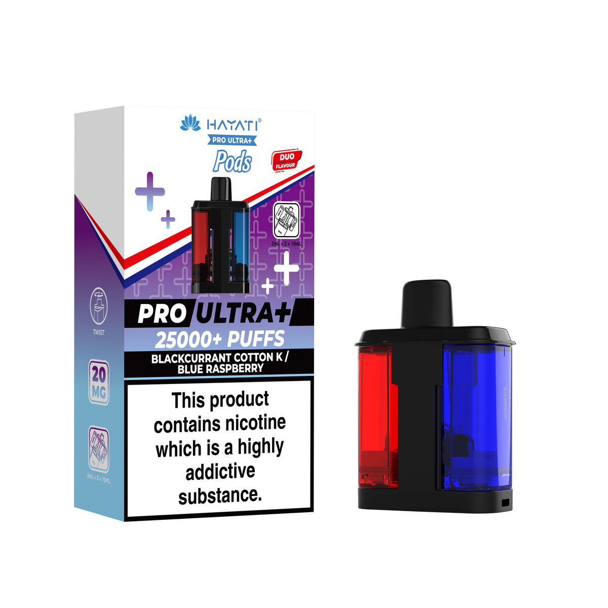 Pro Ultra+ 25K Replacement Pod Blackcurrant Cotton K Blue Raspberry 20mg