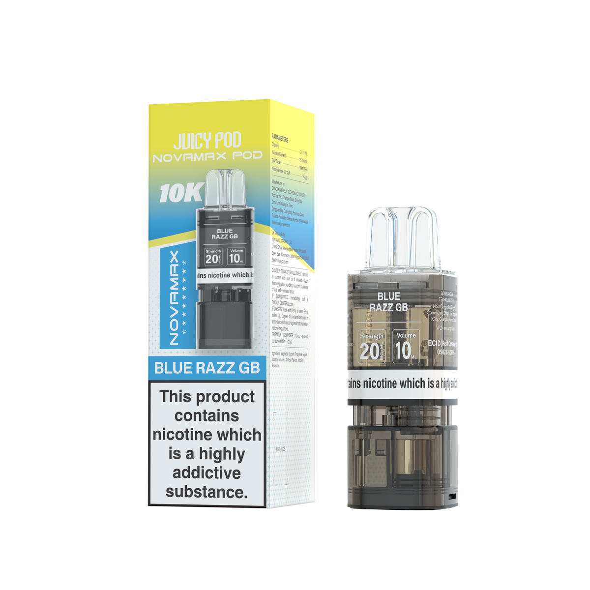 Novamax Juicy Pod 10K Blue Razz GB Refill 2+10ml 20mg