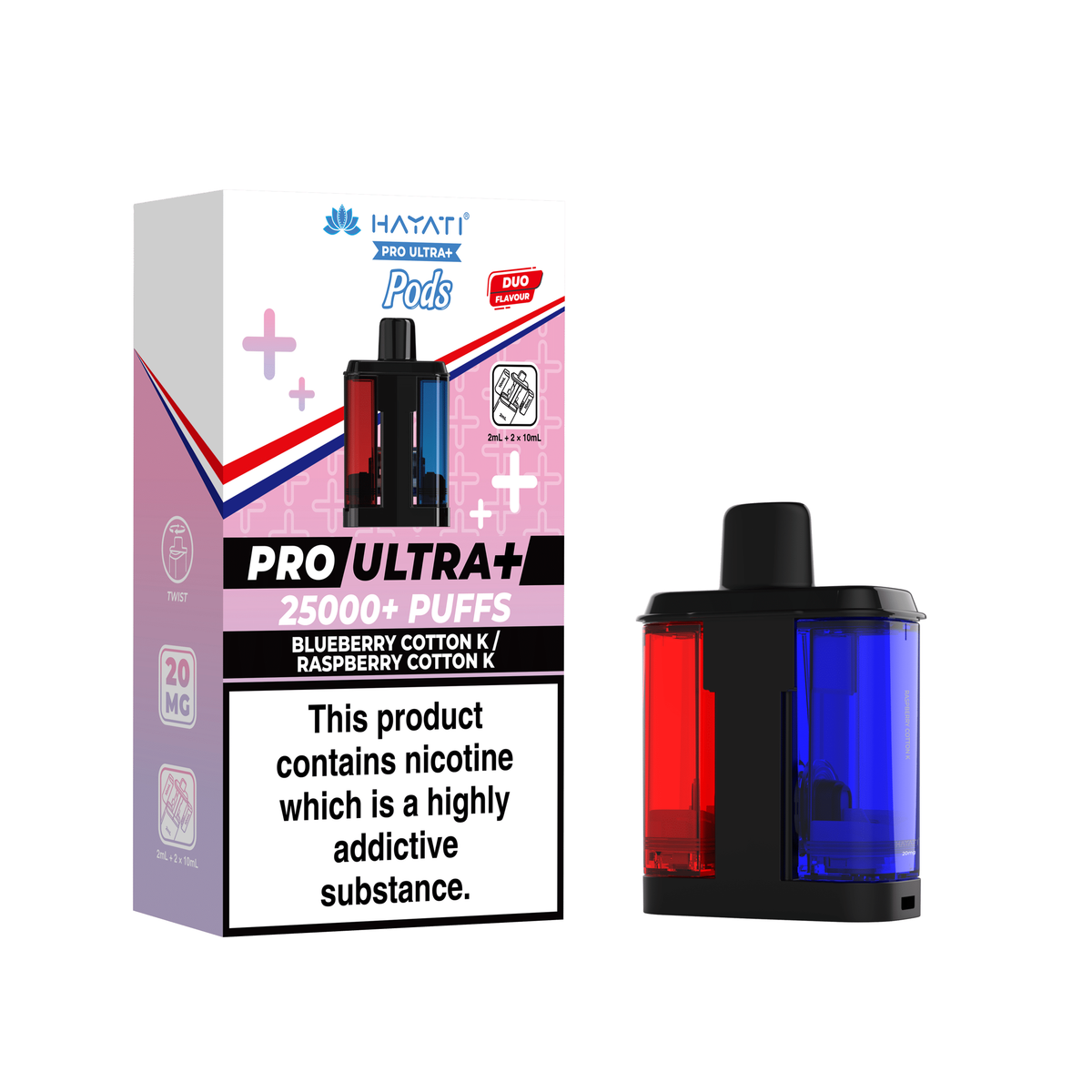 Pro Ultra+ 25K Replacement Pod Blueberry Cotton K Raspberry Cotton K 20mg