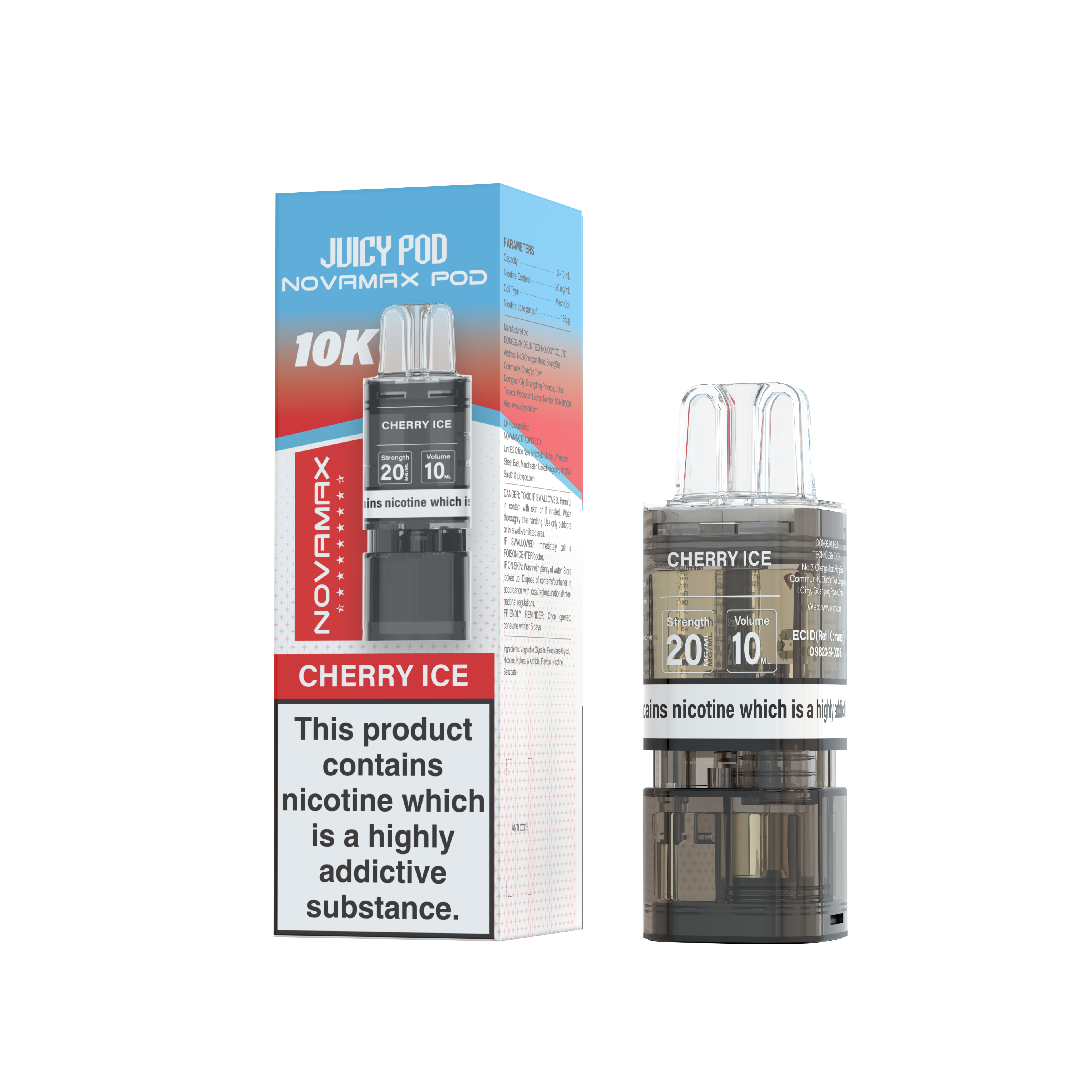 Novamax Juicy Pod 10K Cherry Ice Refill 2+10ml 20mg