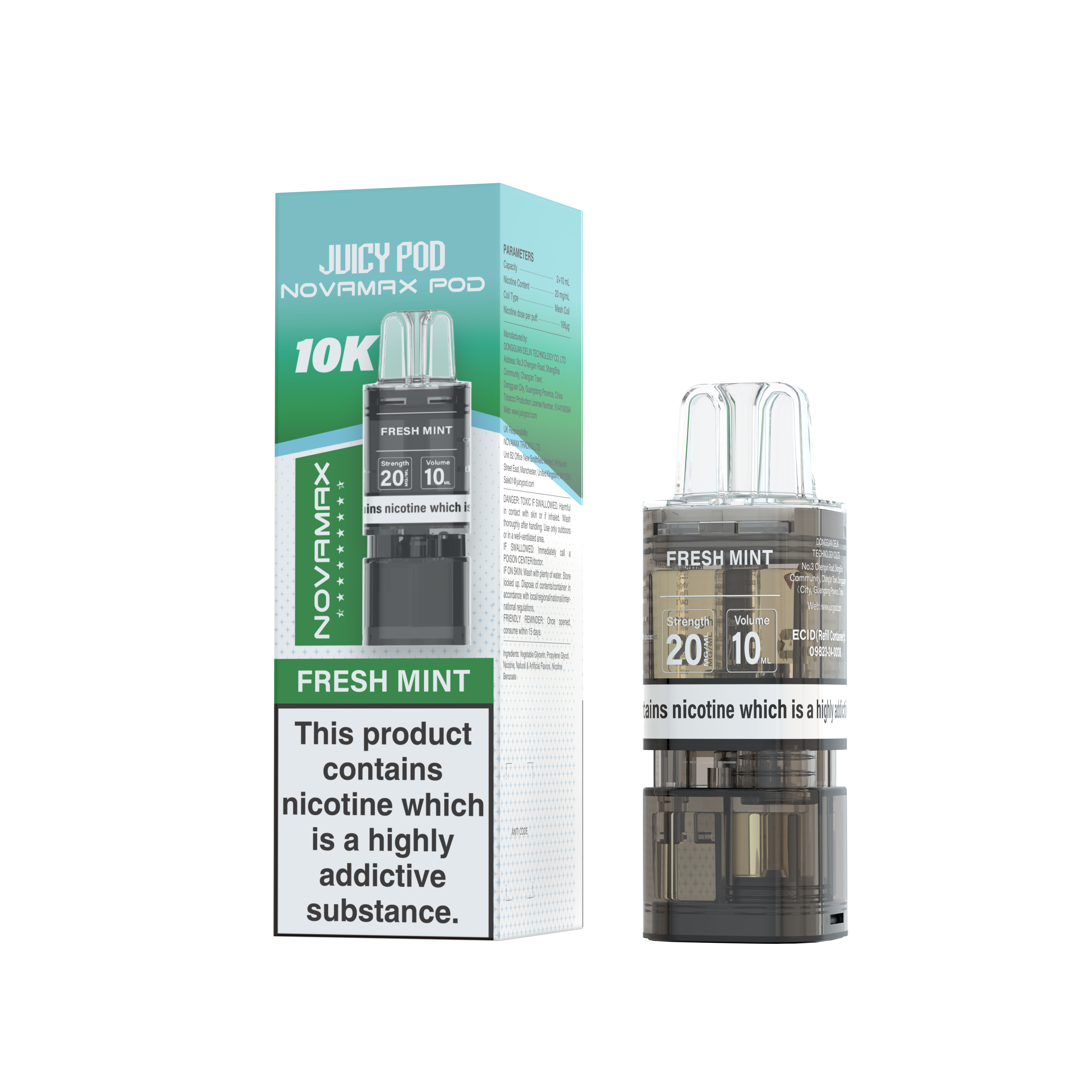 Novamax Juicy Pod 10K Fresh Mint Refill 2+10ml 20mg