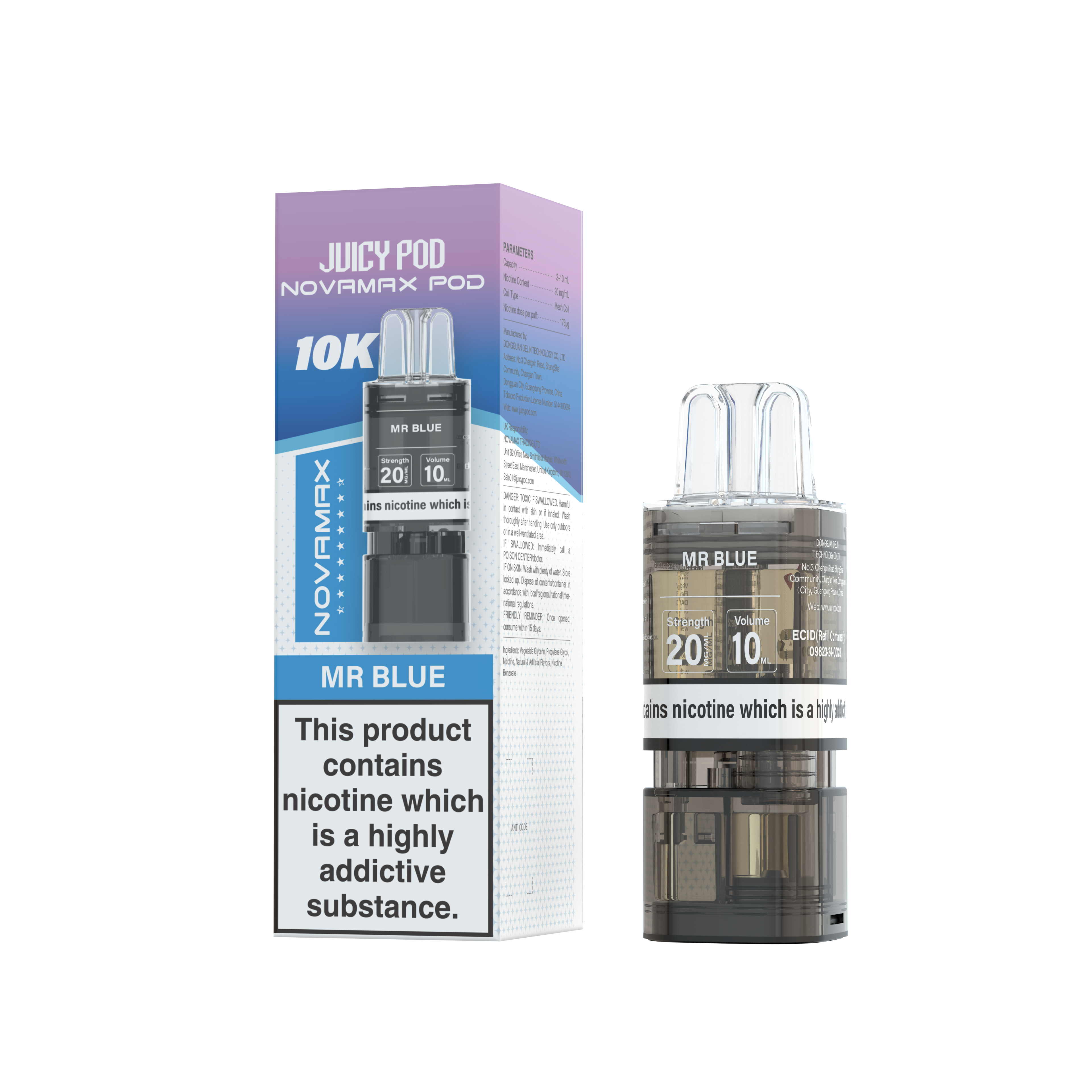 Novamax Juicy Pod 10K Mr Blue Refill 2+10ml 20mg