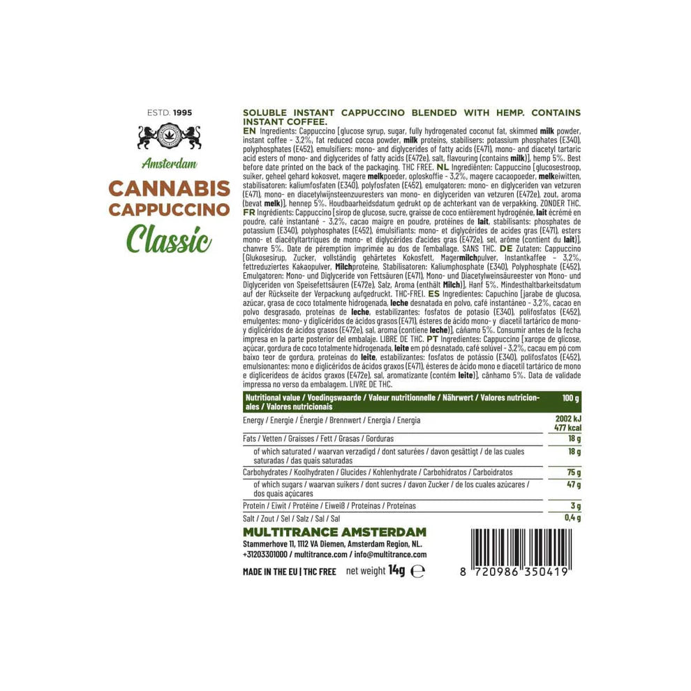 Multitrance Cannabis Coffee Instant Cappuccino Classic - (10 Sachets)