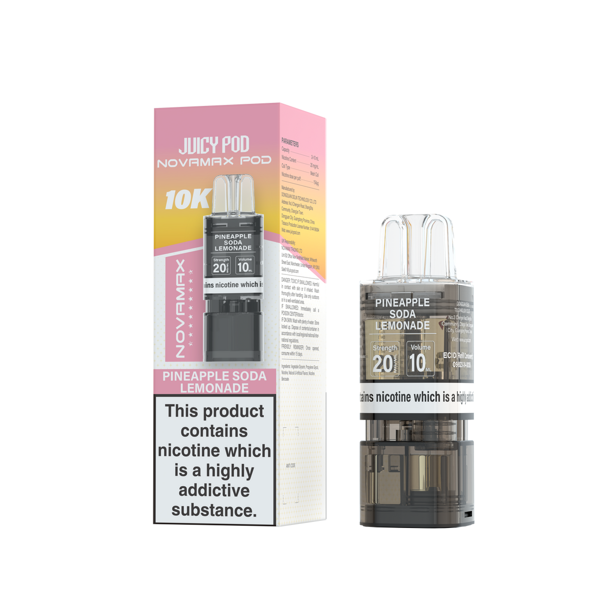 Novamax Juicy Pod 10K Pineapple Soda Lemonade Refill 2+10ml 20mg