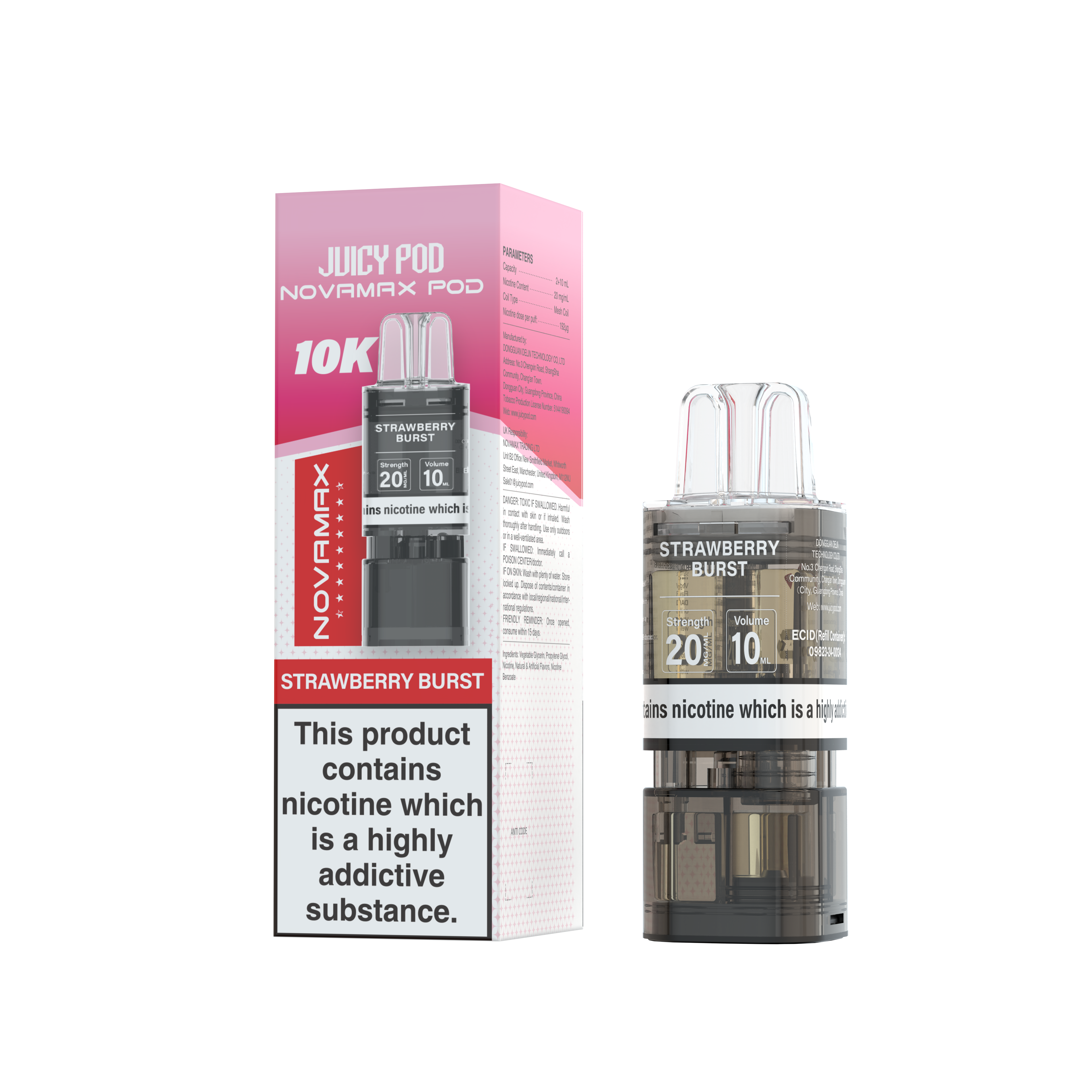 Novamax Juicy Pod 10K Strawberry Burst Refill 2+10ml 20mg