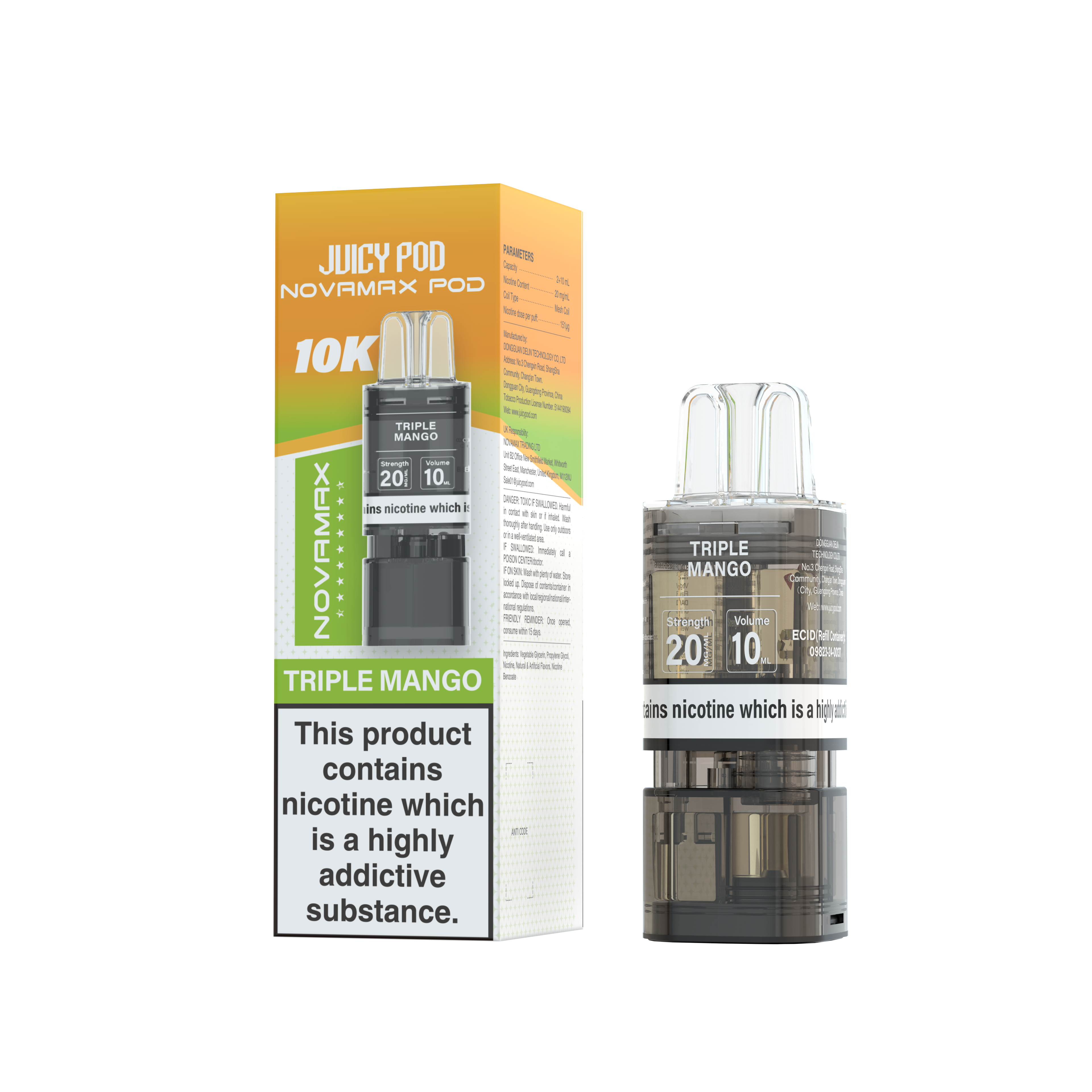 Novamax Juicy Pod 10K Triple Mango Refill 2+10ml 20mg