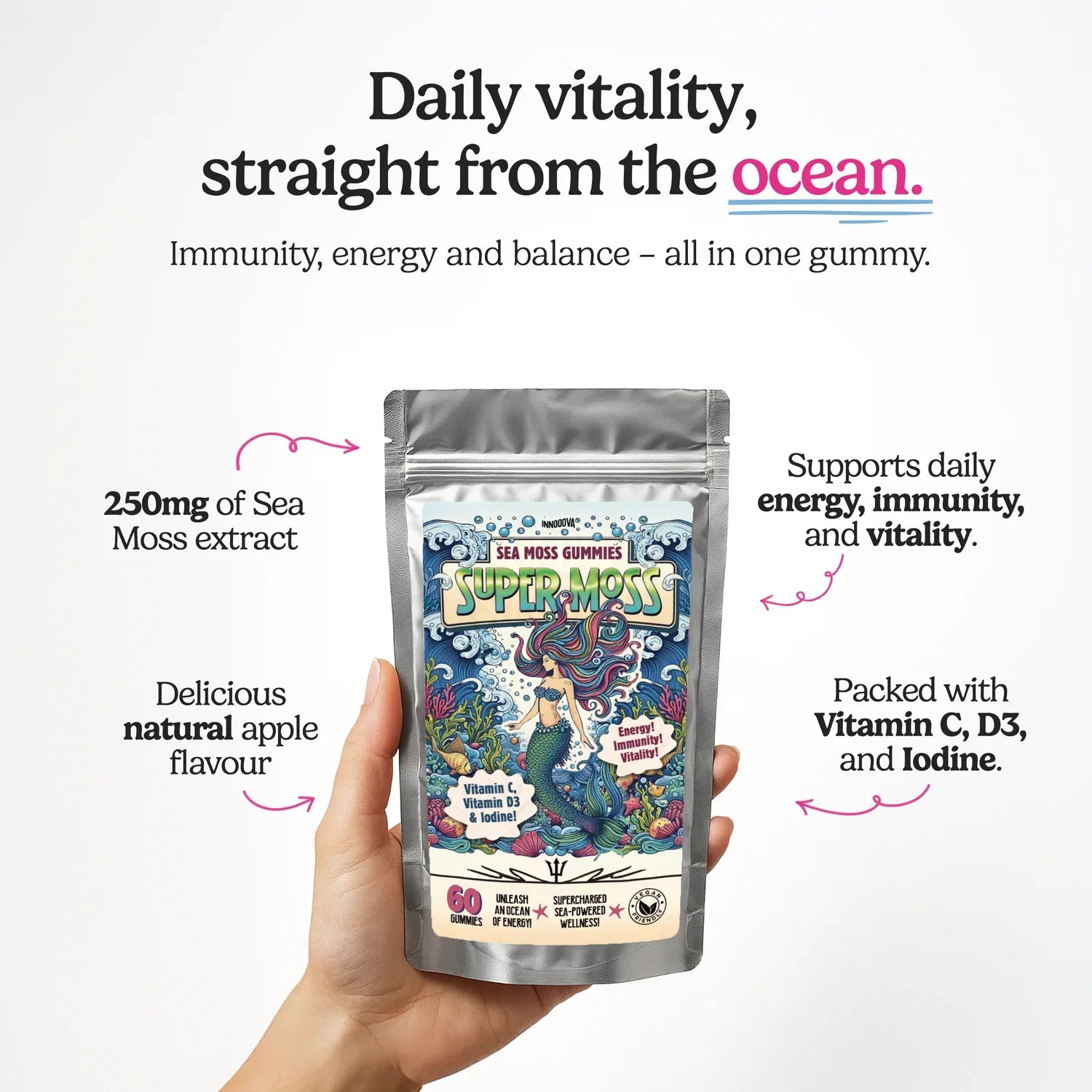 SuperMoss Sea Moss Gummies Apple Flavour 60 Gummies
