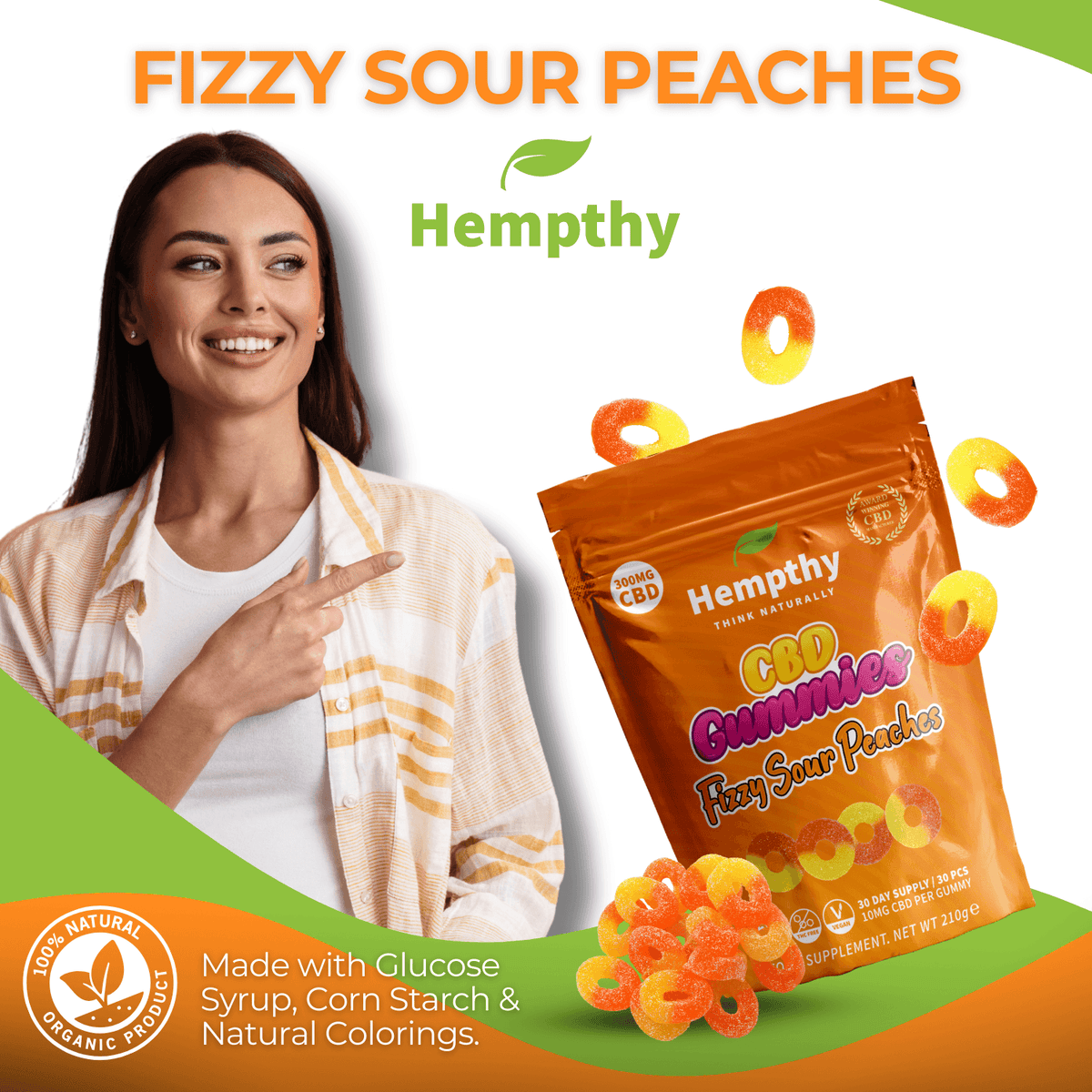 CBD Gummies Peach Rings Hempthy