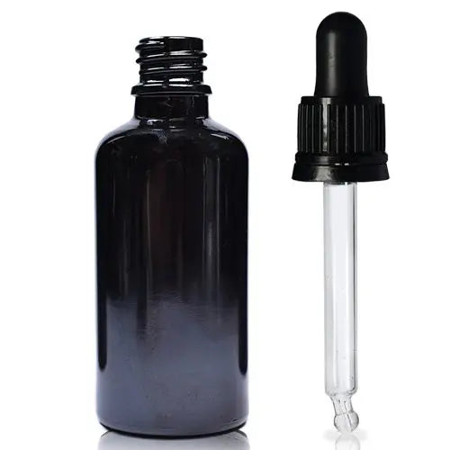 x10 30ml Black Glass Dropper Bottle & Glass Pipette