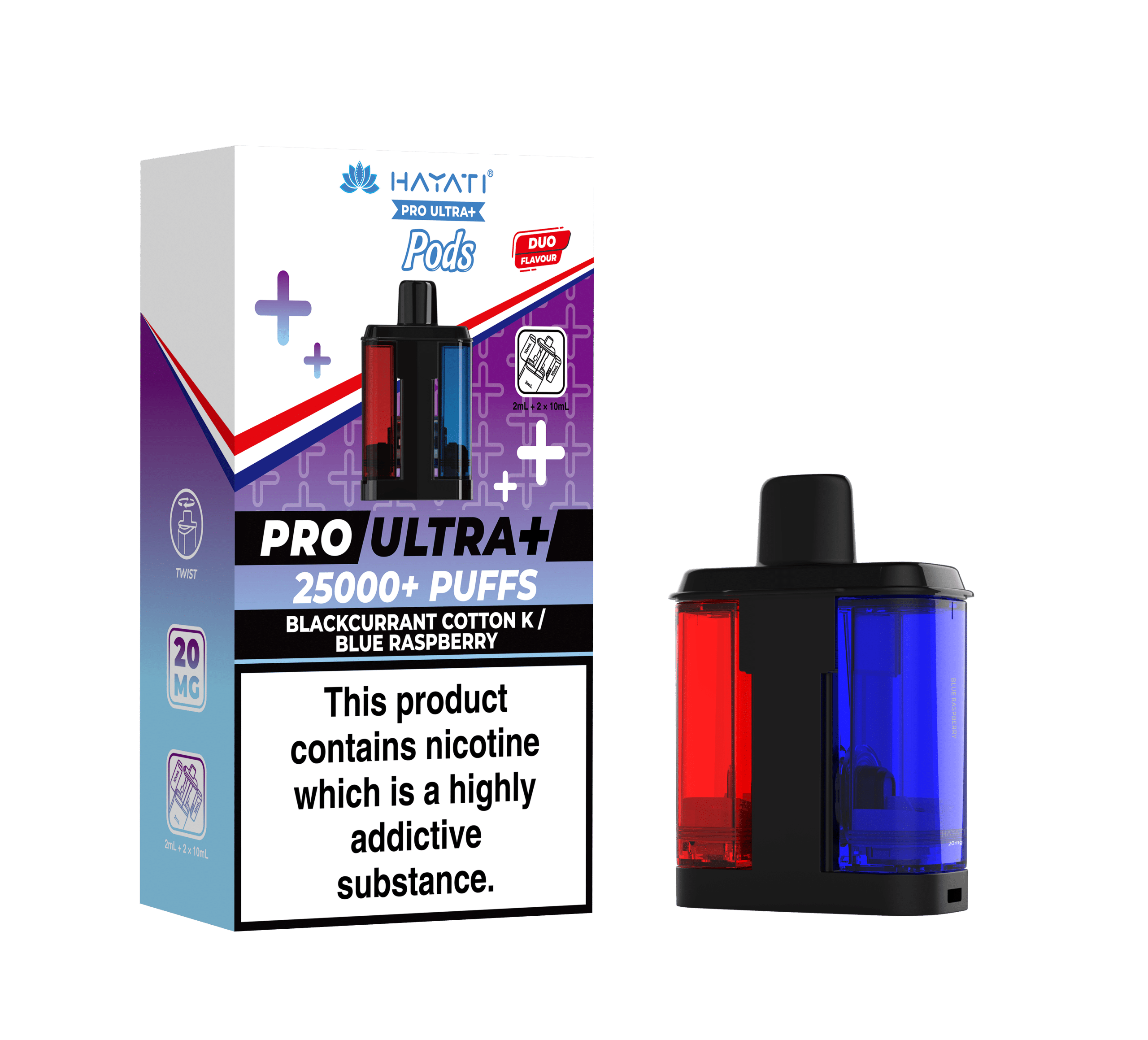 Pro Ultra+ 25K Replacement Pod Blackcurrant Cotton K Blue Raspberry 20mg