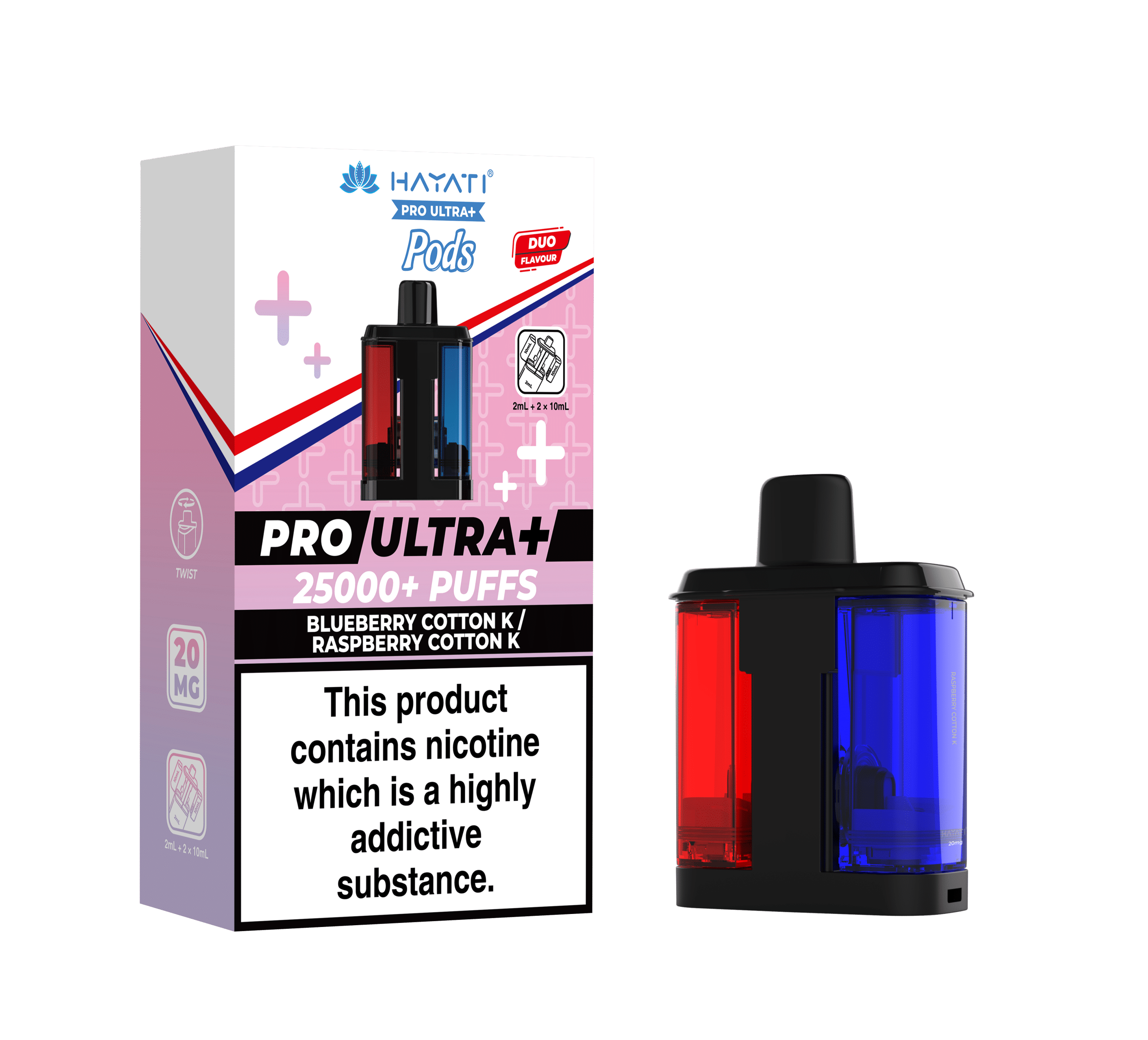 Pro Ultra+ 25K Replacement Pod Blueberry Cotton K Raspberry Cotton K 20mg
