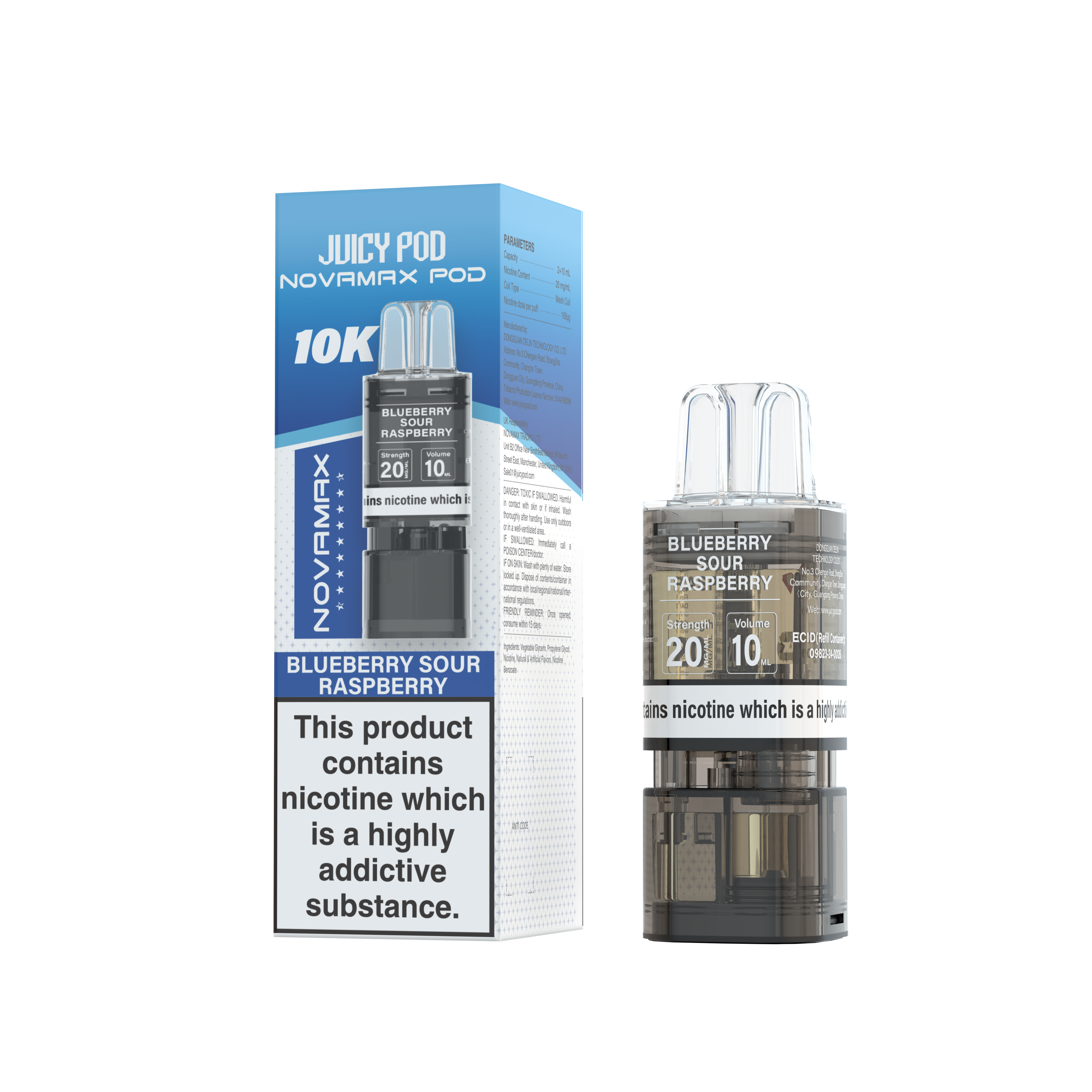 Novamax Juicy Pod 10K Blueberry Sour Raspberry Refill 2+10ml 20mg