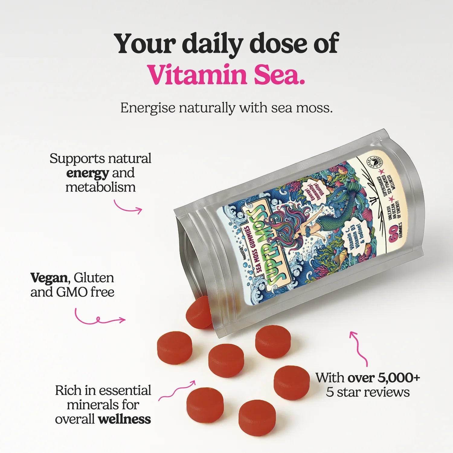 SuperMoss Sea Moss Gummies Apple Flavour 60 Gummies