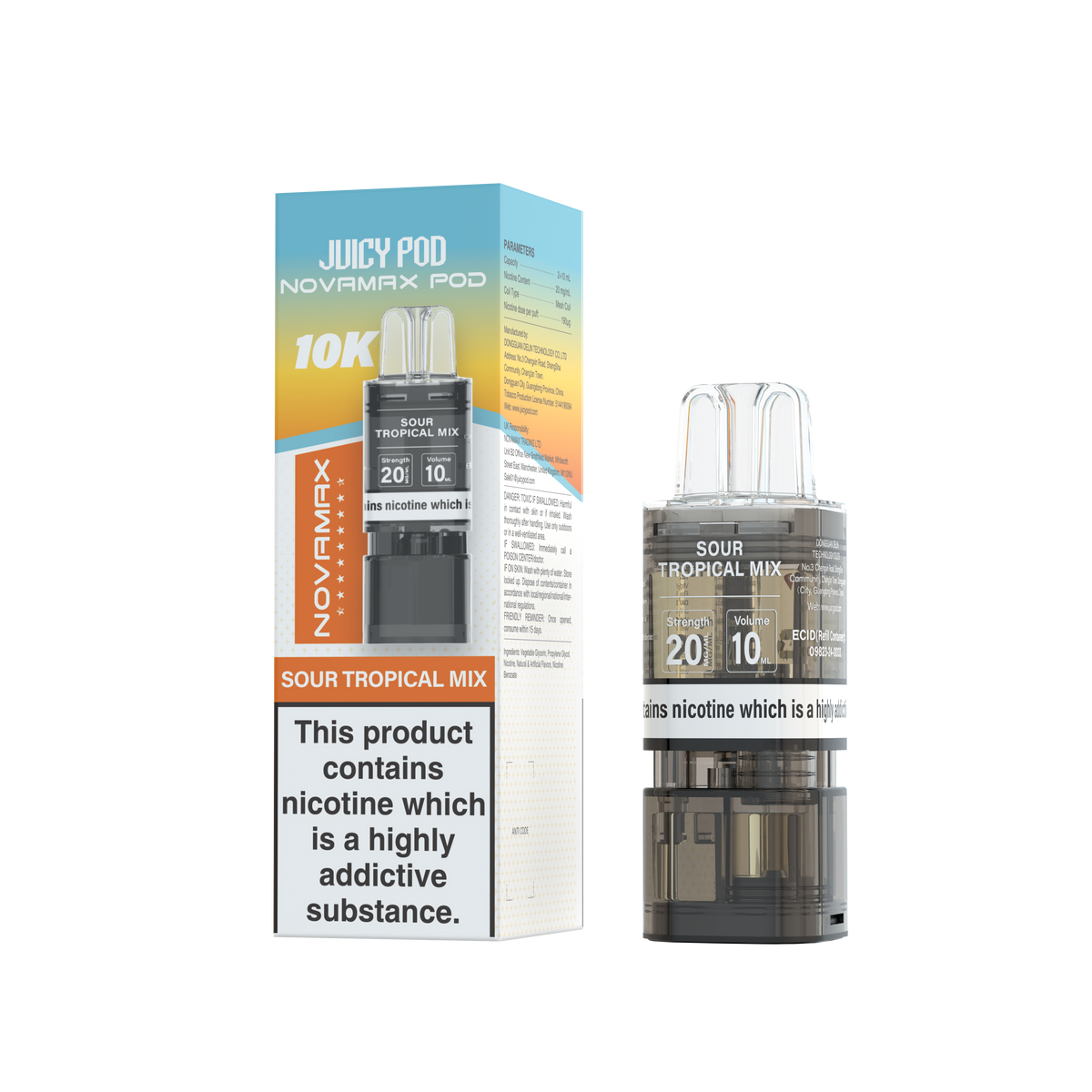 Novamax Juicy Pod 10K Sour Tropical Mix Refill 2+10ml 20mg