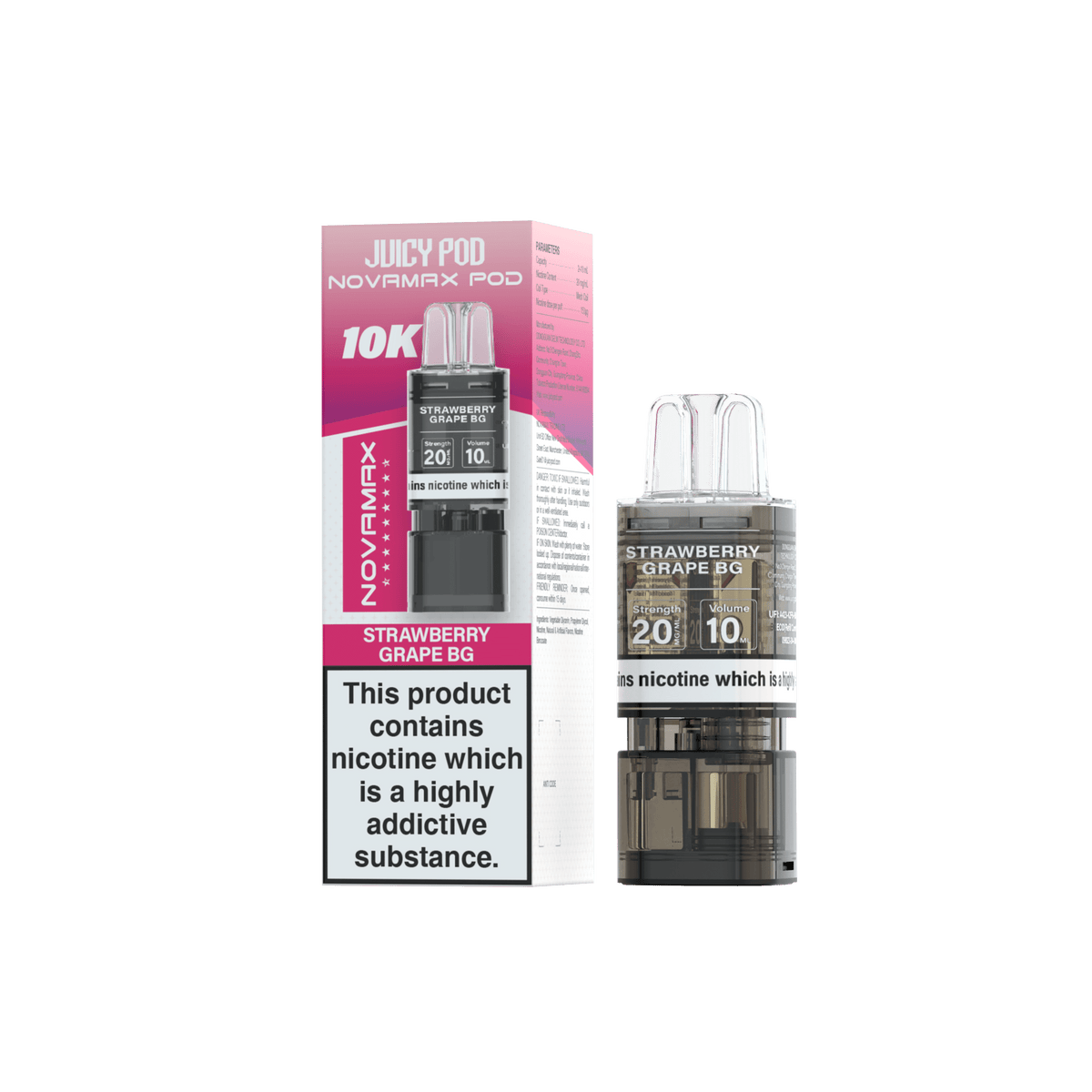 Novamax Juicy Pod 10K Strawberry Grape BG Refill 2+10ml 20mg