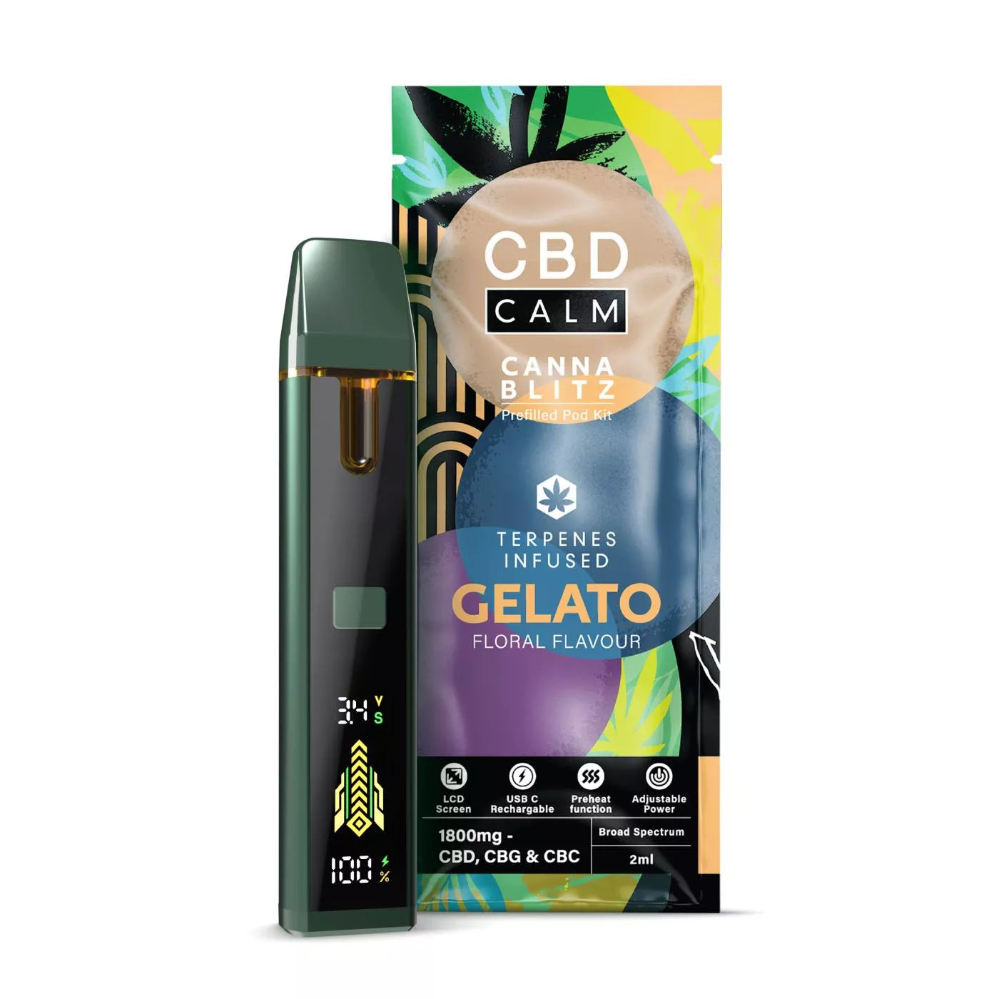 2ml CBD Calm CANNABLITZ 1800mg Prefilled Vape Kit