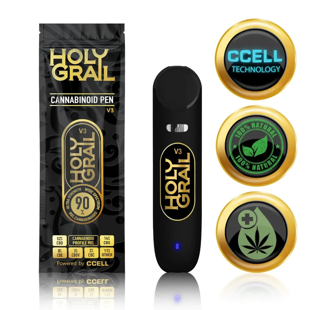 V3 Wide Spectrum Cannabis POD Pen 200 Puffs 0.5ml 440mg Holy Grail